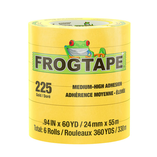 FrogTape CP 225 Medium-High Adhesion Masking Tape - 24MM x 55M x 12-Pack - Gold - Rated f/225F [105320]