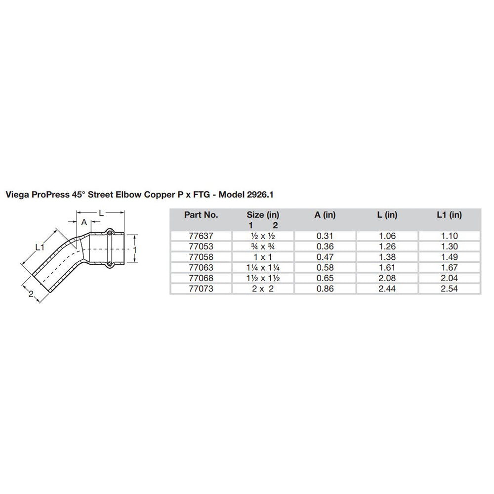 Viega ProPress 1" - 45 Copper Elbow - Street/Press Connection - Smart Connect Technology [77058]